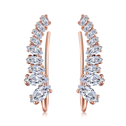 Angle Wing Ear Cuff Climbing Earrings for Women Shiny Zirconia Rose Gold Color Crystal Ear Accessories Female Gift Jewelry E7