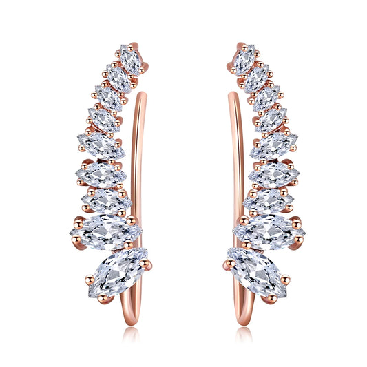 Angle Wing Ear Cuff Climbing Earrings for Women Shiny Zirconia Rose Gold Color Crystal Ear Accessories Female Gift Jewelry E7