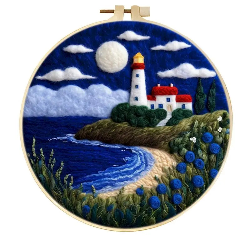 PhotoCustom Diy Felting Kit Wool Felting Painting With Complete Kit House Landscape Wool Needle Felt Picture Kit Felt Craft N