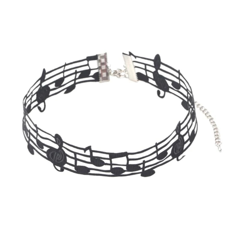 Handmade Black Short Necklace Featuring Unique Musical Note Design Women Jewelry for Fashionable Women and Music Lovers - bla