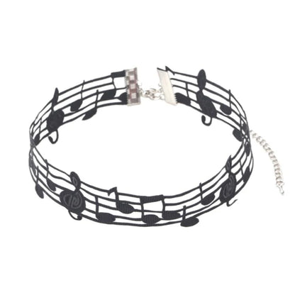 Handmade Black Short Necklace Featuring Unique Musical Note Design Women Jewelry for Fashionable Women and Music Lovers - bla