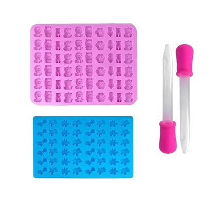Gummy Bear Molds Silicone Mini Chocolate Candy Mold for Kid with 2 Droppers Including Dinosaur Bear Hearts Donut Shape - AB S