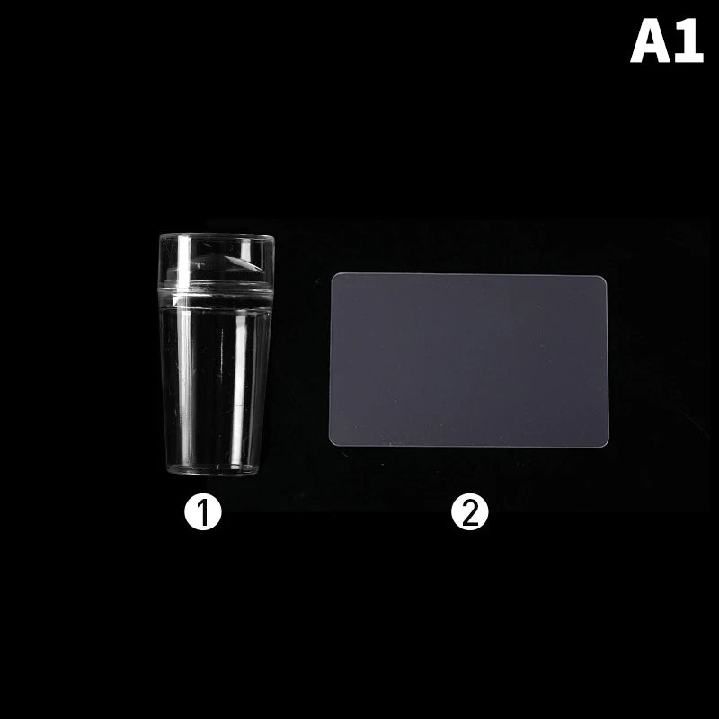 Silicone Transparent Nail Art Stamping Kit French For Manicure Plate Stamp Polish Stencil Template Seal Stamper Scraper - A1