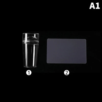 Silicone Transparent Nail Art Stamping Kit French For Manicure Plate Stamp Polish Stencil Template Seal Stamper Scraper - A1