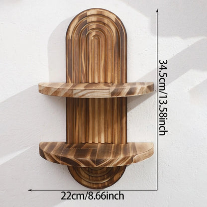 1Pc Wooden Wall Mounted Shelves, Boho Style Rack, Modern Home Decor for Living Room, Bathroom Display Decoration - B-double l