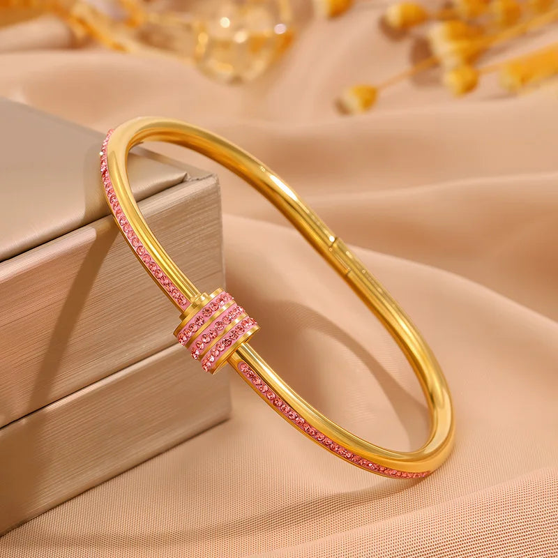 ZAKOL 5/1pcs Sparkling Zirconia Inlaid Stainless Steel Bracelet Set for Women Stackable Bangles Fashion Non Fading Jewelry Gi