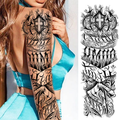 1 Sheets Wolf Lion Tiger Maori Temporary Tattoos For Men Women Adults Full Sleeve Arm Flower Rose Skull Tattoo Sticker Decor 