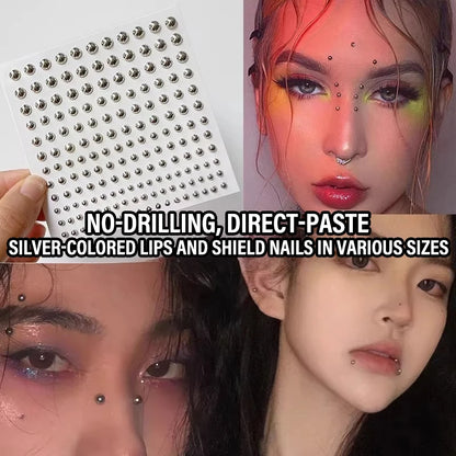 Silvery Fake Lip Eyebrow Ear Stickers Non Piercied Earring Studs Teens Hip hop Fake Nose Nails Ring Body Belly Button Jewelry