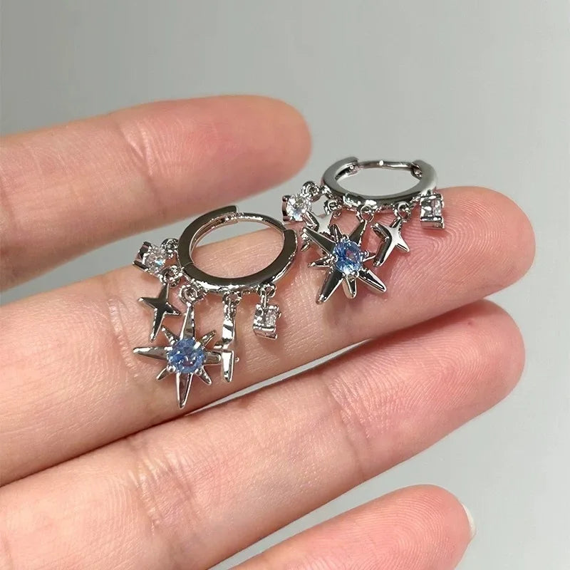 Vintage Elegant Blue Crystal Shell Pearl Conch Shape Stud Earrings for Women Fashion Simple Geometry Round Jewelry Party Gift