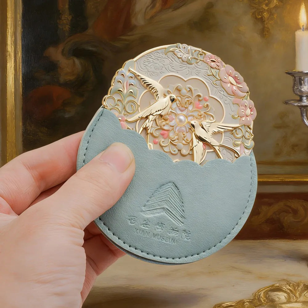 Vintage Chinese Style Mirror Peony Delicate Flower Mini Mirror Cosmetic Tools Portable Pocket Make-up Mirror