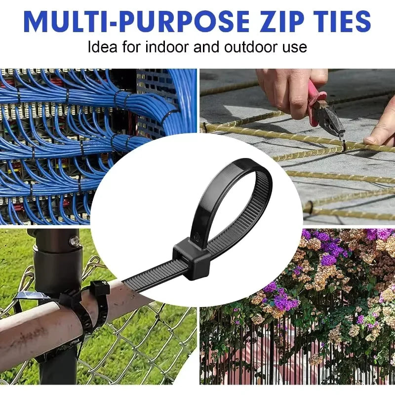100Pcs Black Nylon Zip Ties 8*300mm 5*300mm Self-locking Fastening Rings Ideal for Home Cable Organization Cable Zipper Tie