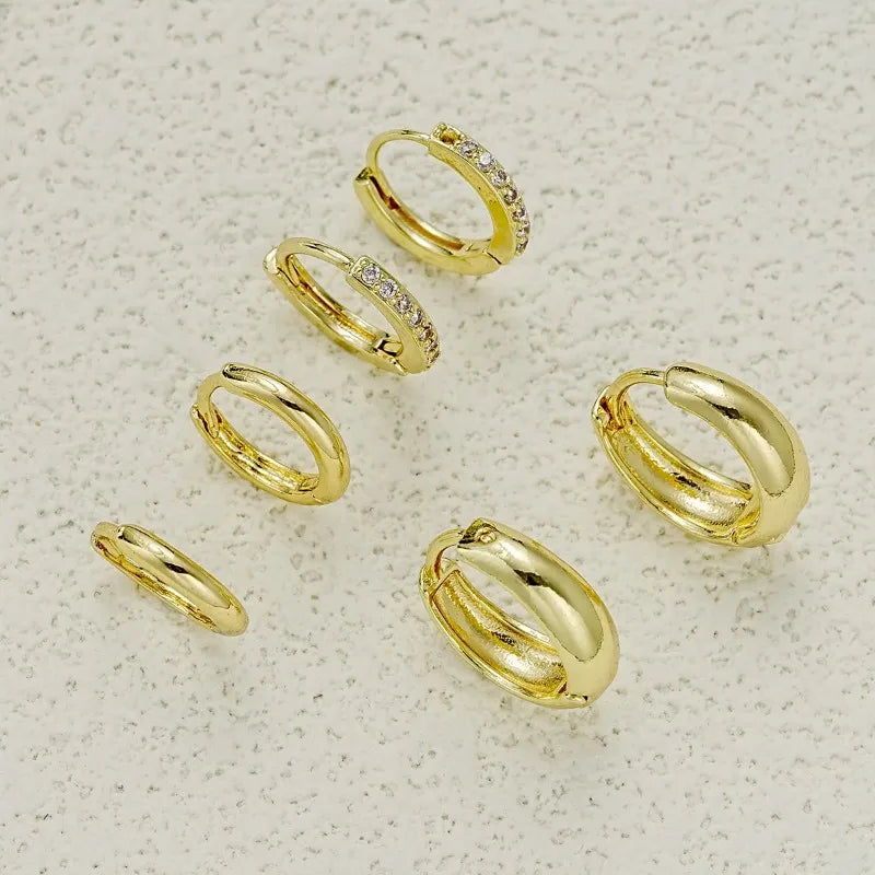 3 Pairs Stainless Steel Crystal Zirconia Hoop Earrings for Women Trendy Simple Gold Plated Circle Punk Earrings Piercing Jewe