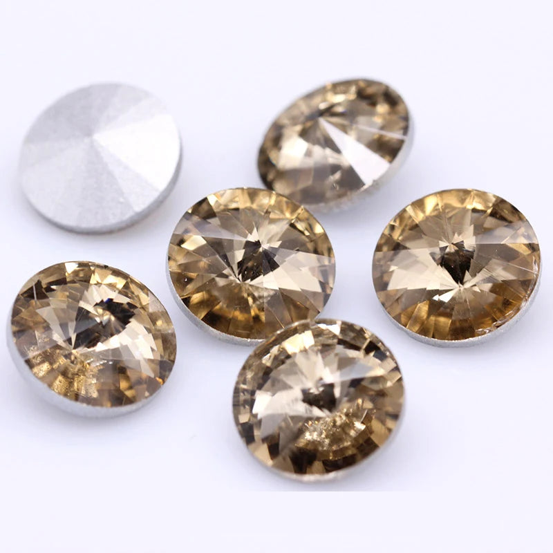 Fantastic 6/8/10/12/14/16/18/25MM Rivoli Cabochons Round Fancy Rhinestone Crystal For Applique Clothing Garment Decoration Be