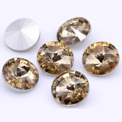 Fantastic 6/8/10/12/14/16/18/25MM Rivoli Cabochons Round Fancy Rhinestone Crystal For Applique Clothing Garment Decoration Be