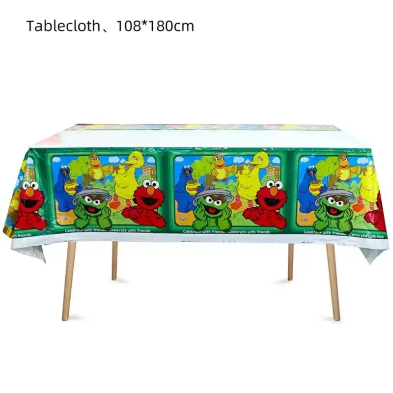 Cartoon Sesames Street Birthday Party Decor Elmo and Friends Theme Tablecloth Plate Balloon Set Cake Decor Baby Shower - 1PCS