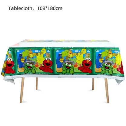 Cartoon Sesames Street Birthday Party Decor Elmo and Friends Theme Tablecloth Plate Balloon Set Cake Decor Baby Shower