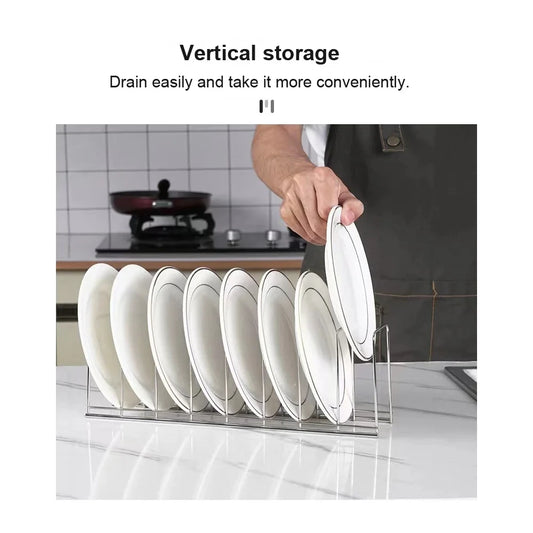 Stainless Steel Dish Draining Rack Multipurpose Silver Plates Storage Rack Space Saving Bowls Plates Drainer Holder Kitchen