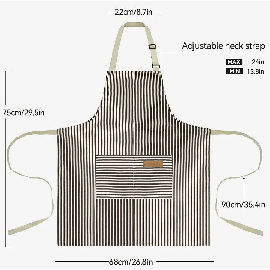 White Black Striped Man Woman Home Restaurant Kitchen Baking Nail Bib Oil Repellent Work Apron 2 Pockets Adjustable Clean Apr