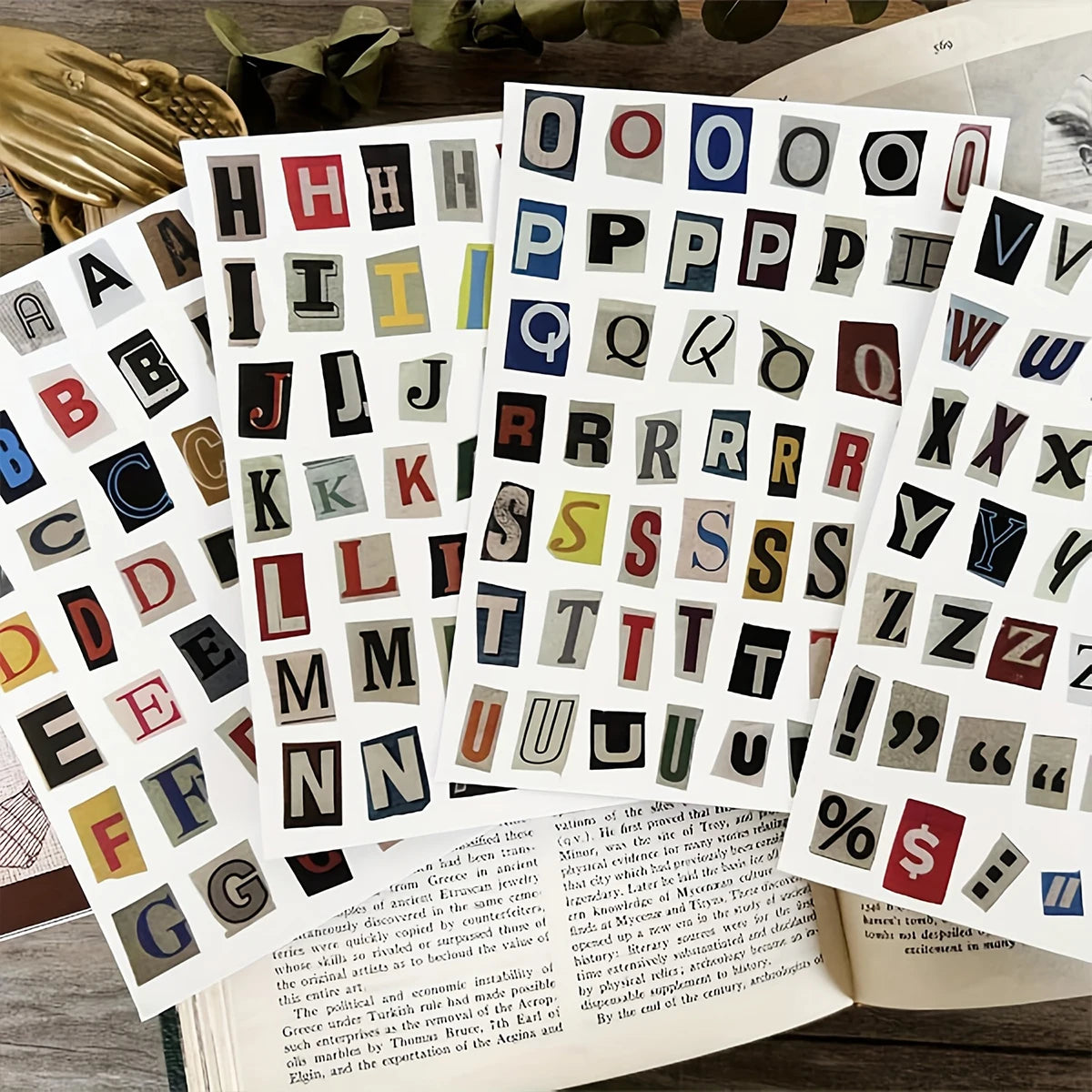 181 PCS Vintage Alphabet Letter Stickers Suitable for Scrapbooking, Journals, Planners - 4 Sheets with A-Z Letters