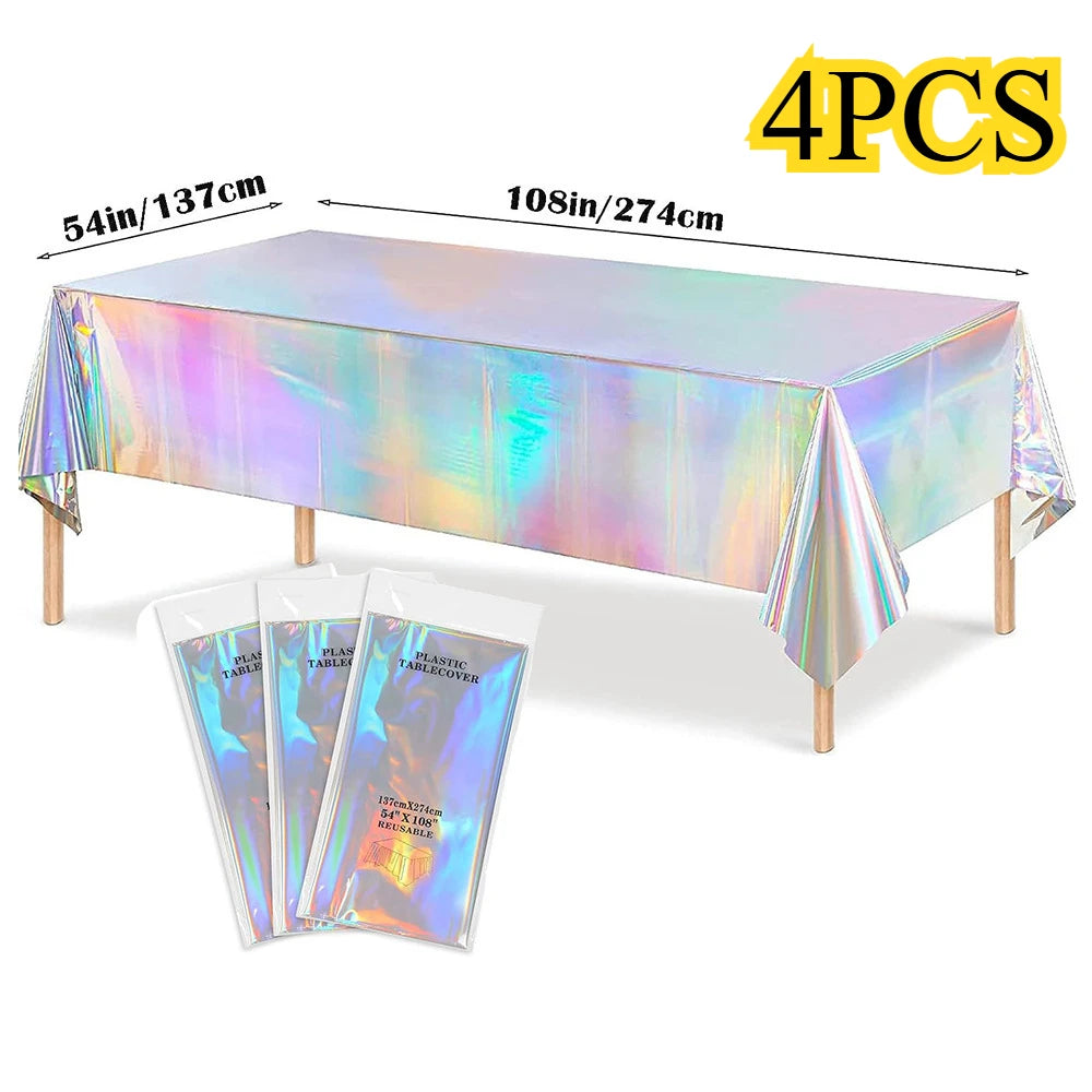 Laser Rainbow Theme Party Disposable Tablecloth & Rectangular Mantel De Mesa Cover for Birthday Wedding Home Decor Supplies -