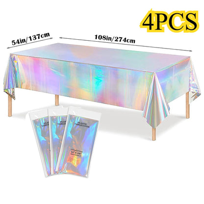 Laser Rainbow Theme Party Disposable Tablecloth & Rectangular Mantel De Mesa Cover for Birthday Wedding Home Decor Supplies -
