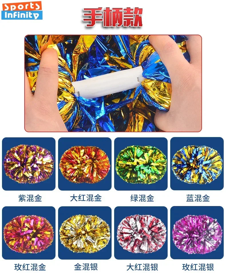 1pc Cheerleading Pom Poms with Handle Cheer Balls Big Gold Silver Red Yellow Blue Hand Dance Pompoms Accessories for Women Ki