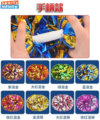 1pc Cheerleading Pom Poms with Handle Cheer Balls Big Gold Silver Red Yellow Blue Hand Dance Pompoms Accessories for Women Ki