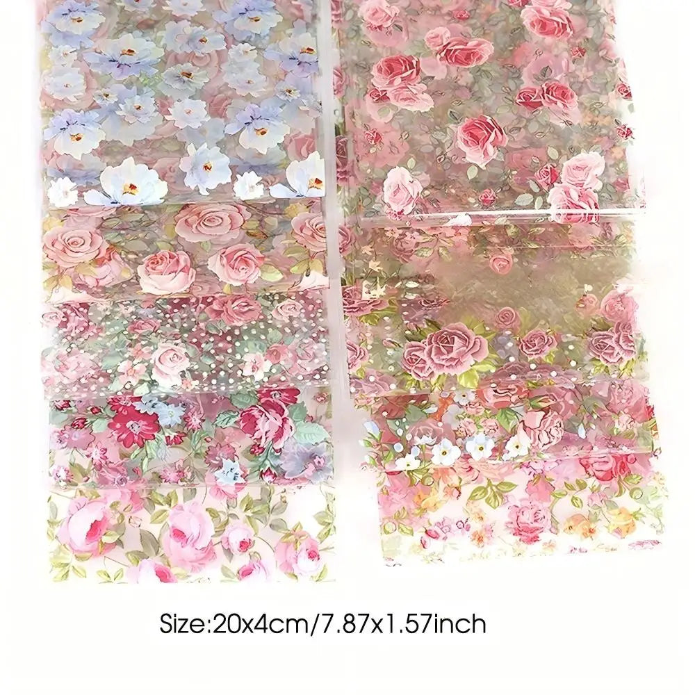10PCS Mixed Nail Art Foils Transfer Sticker Set Rose Flower Designs Floral Starry Sky Nail Wraps Wedding Summer Manicure Deco