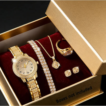 Luxury Women Gold Watch Fashion Ladies Quartz Diamond Wristwatch Elegant Female Bracelet Watches Set Reloj Mujer - gg