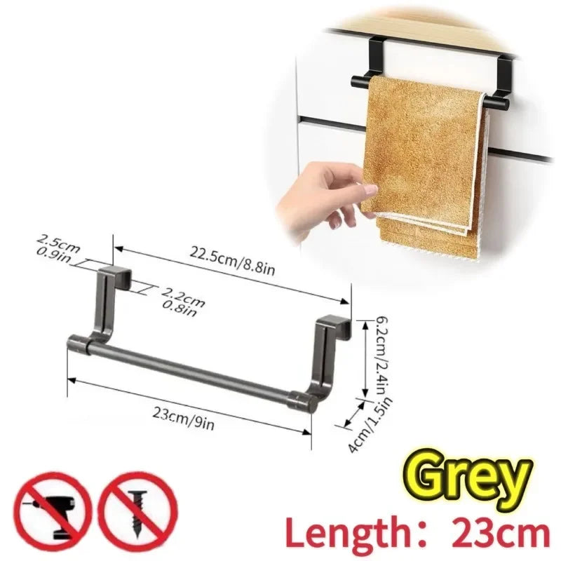 1/2pcs Wall-Mounted Kitchen Cabinet Towel Rack - Space-Saving Dishcloth Holder for Home and Bathroom No Drilling Require - gr