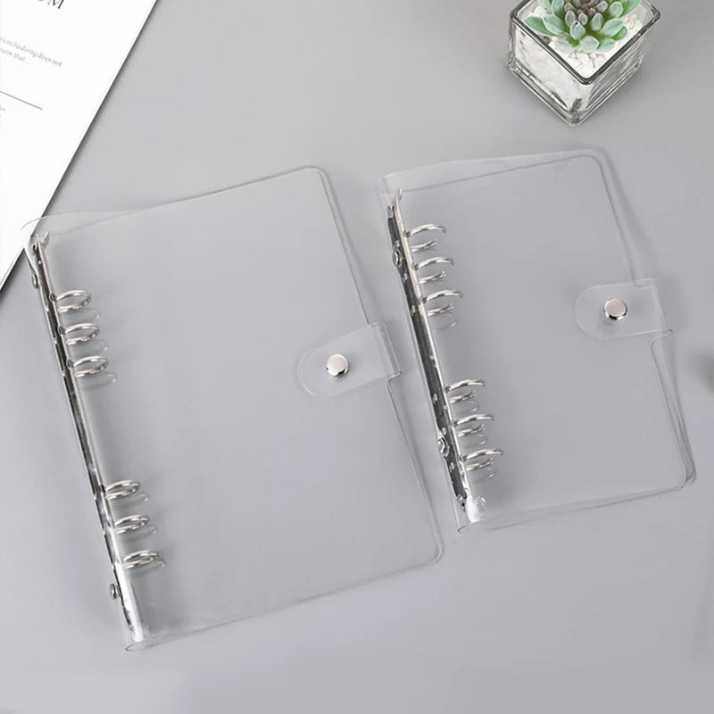Transparent Color Plastic Clip File Folder A5/A6 Loose Leaf Ring Binder Planner Agenda School Office Supplies Glitter Station