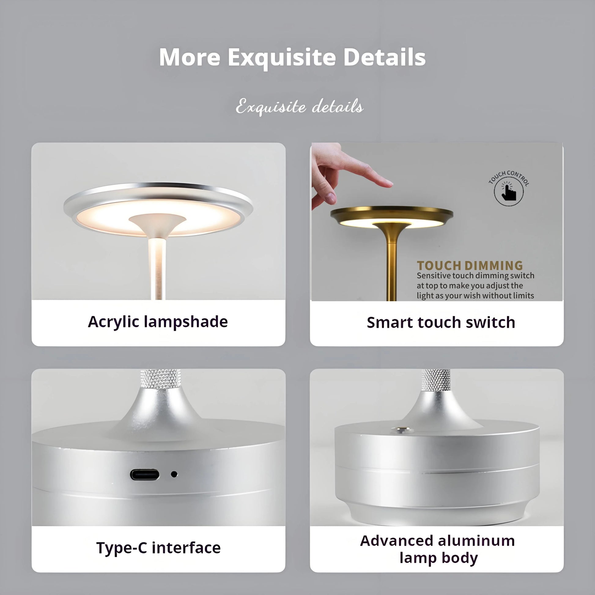 Wireless Simple Decorative Table Lamp Infinitely Dimmable Atmosphere Classic Retro Portable Rechargeable Touch Desk Lamp