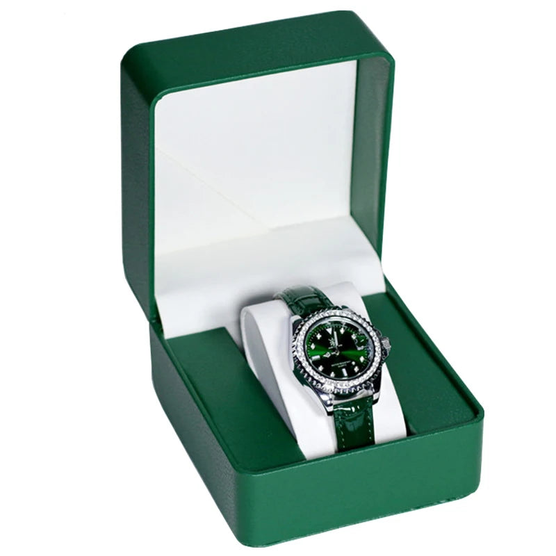 Lnofxas Black Single Watch Gift Box with Pillow PU Leather Wristwatch Display Case Organizer for Men - Green