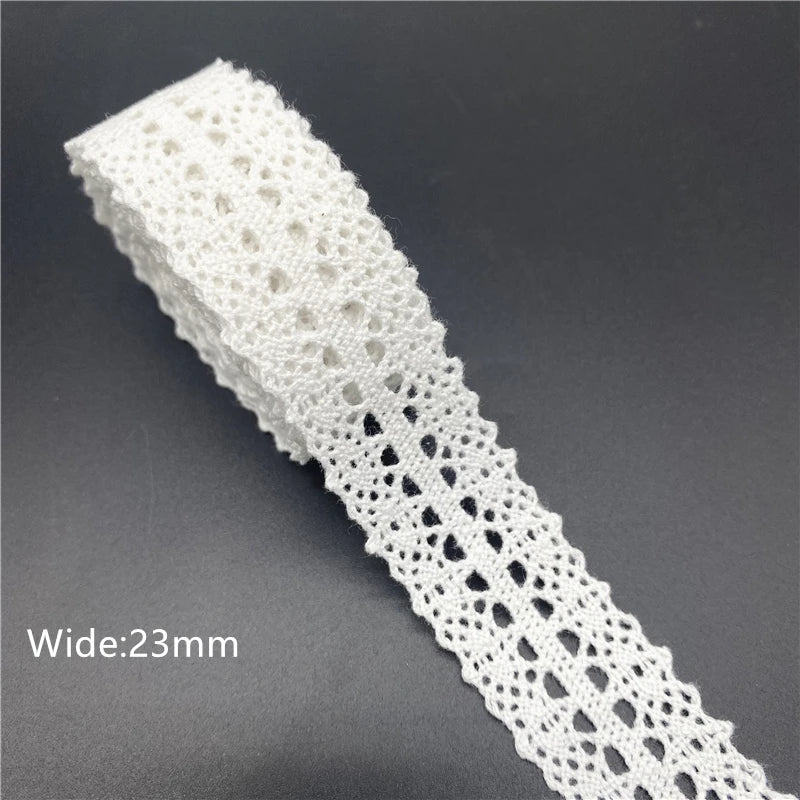 10mm-50mm 2yards White 100%Cotton Lace Ribbon For Apparel Sewing Fabric Trim Cotton Crocheted Lace Ribbon Handmade Accessorie