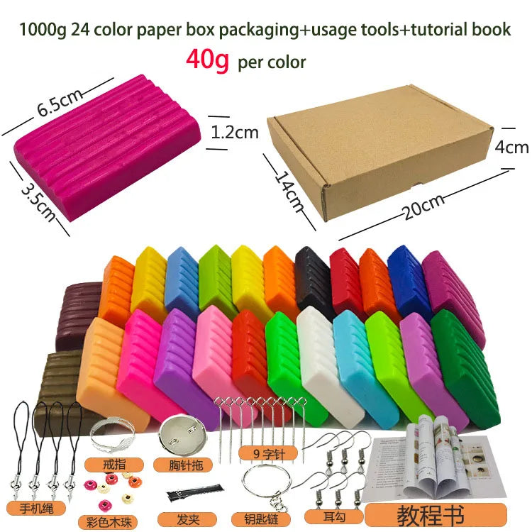 Embroidery Kit, Beginner DIY Craft Kit for Kids, Polymer Clay Modeling Kit, 24 Colors with Sculpting Tools, Fun Hand Crafting
