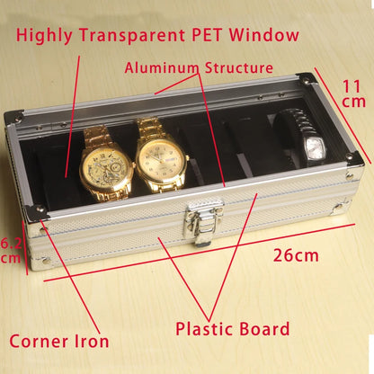Aluminum Structure Watch Storage Box 12 Grid Slot Jewelry Display Square Case Suede Inside Rectangle Watch Holder for Organiz