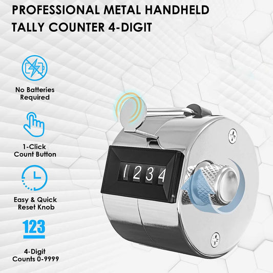 Metal Handheld Tally Counter 4-Digit Number Count Clicker Counter, Hand Mechanical Counters Clickers Pitch Counter for Coachi