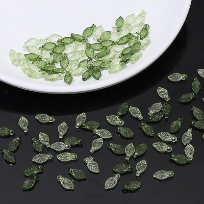 100pcs Acrylic Mini Small Tree Leaf Hand Beaded DIY Handmade Necklace Earrings Loose Bead Separated Bead Jewelry Accessory Ma