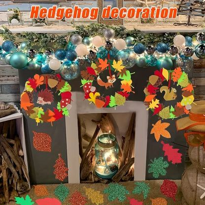 131pcs Fall Wreath Craft Kit, Autumn Crafts Set, Thanksgiving Art Supplies, Foam Craft Kit, Hedgehog Craft Set, Felt Craft Ki