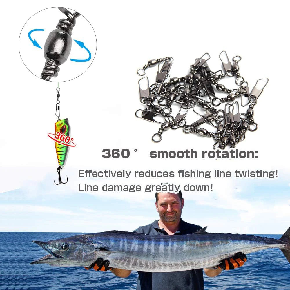 50Pcs Stainless Steel Snap Swivel Saltwater High Strength Snaps Fishing Barrel Line Connector Barrel Safety Snap Fishing Tack