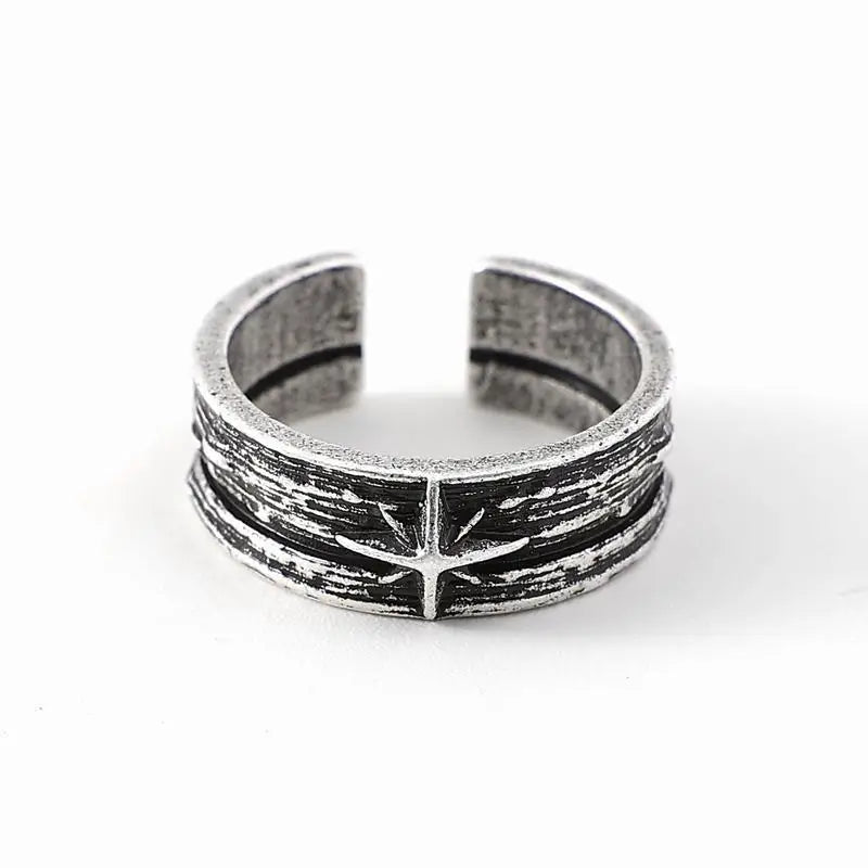 Retro Stary Night Art Ring For Men Silver Color Punk Gothic Adjustable Open Ring Rock Handmade Unisex Jewelry Accessories Gif