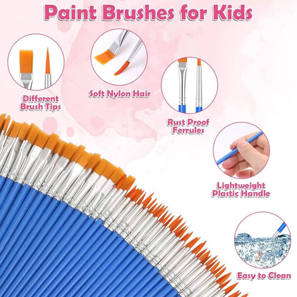 20-200Pcs Painting Brushes Set Art Round Flat Nylon Hair Paint Brush for Oil Acrylic Watercolor Kids/Artists/Beginners/Studen