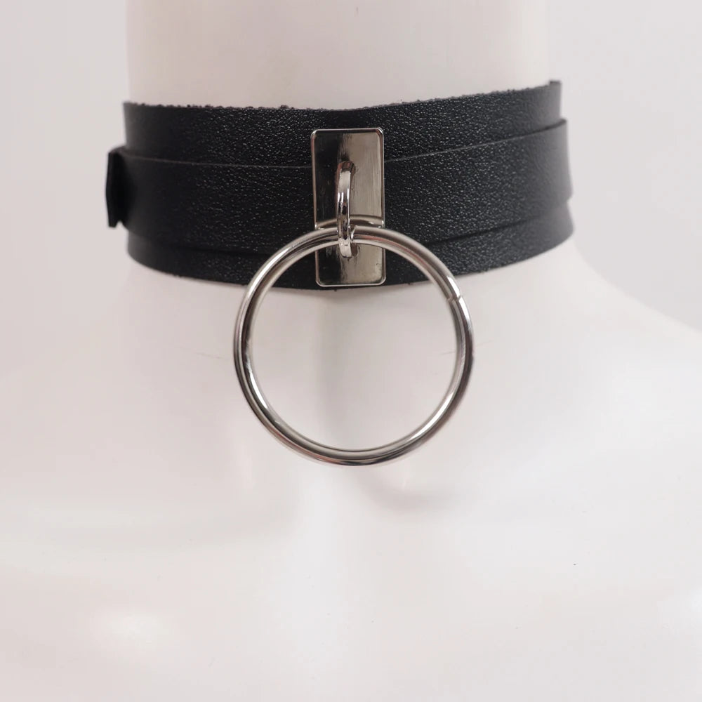 Goth Belts For Woman Sexy Neck Harness PU Leather Collar Wide Neck Strap Adjustable Belt Leather Harness Suspender - Black (S