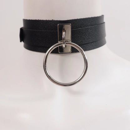 Goth Belts For Woman Sexy Neck Harness PU Leather Collar Wide Neck Strap Adjustable Belt Leather Harness Suspender - Black (S