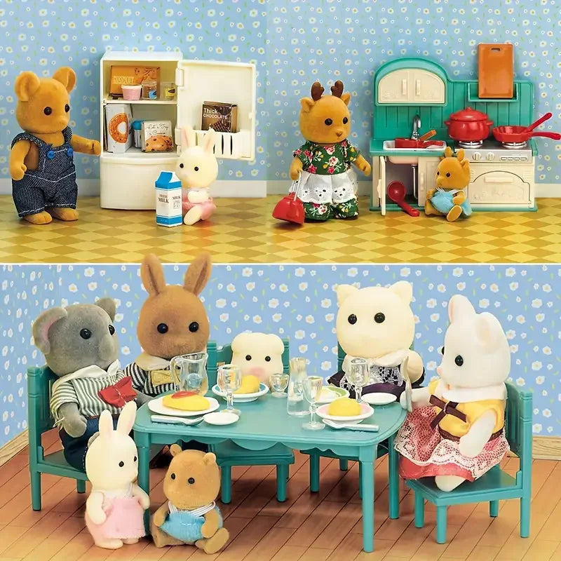 1:12 Miniature Furniture Forest Family Kitchen Toy Dining Table Dollhouse Accessories Bathroom Pretend Play For Girl Gifts To
