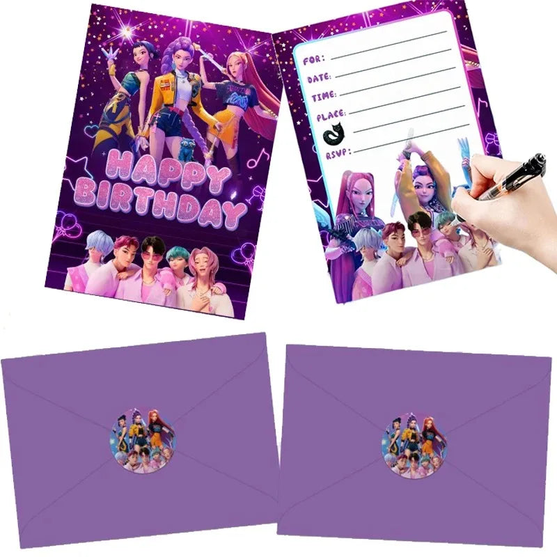 12PCS Cute Cartoon Birthday Party Invitation Cards Single & Double Sided Theme Kids Fans Event Party Favors
