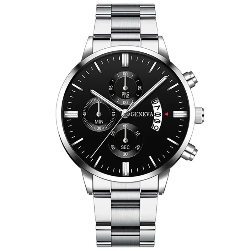 Fashion Men Stainless Steel Watch Luxury Calendar Quartz Wrist Watch Mens Business Watches for Man Clock Montre Homme - Silve