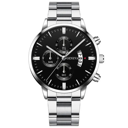 Fashion Men Stainless Steel Watch Luxury Calendar Quartz Wrist Watch Mens Business Watches for Man Clock Montre Homme - Silve