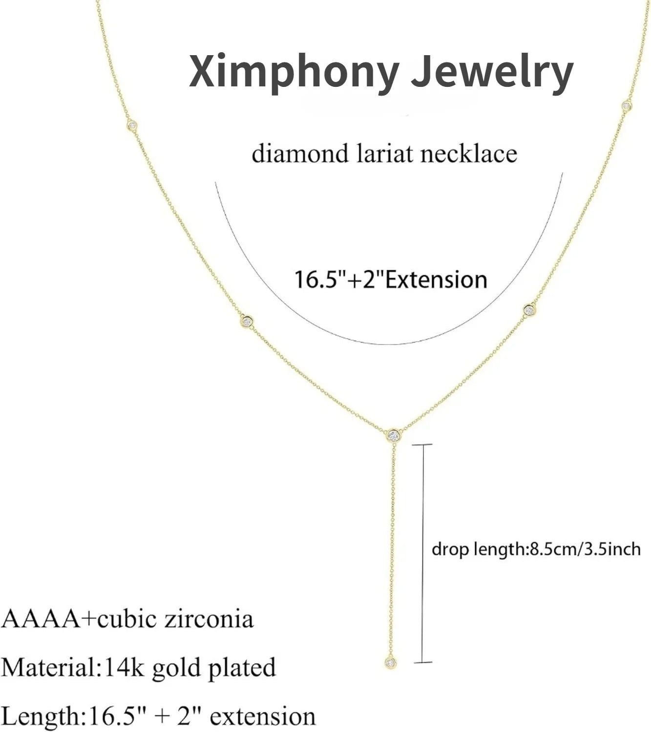 Gold Plated CZ Lariat Necklace for Women Boho Fashion Jewelry Women, Silver Plated Necklace for Women, Dainty Gold Necklaces