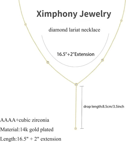 Gold Plated CZ Lariat Necklace for Women Boho Fashion Jewelry Women, Silver Plated Necklace for Women, Dainty Gold Necklaces